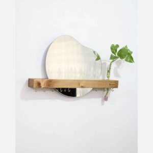 Geometrische Spiegel Sleutel Hanger – Hout Gebaseerde Wand Organizer met een Moderne Twist