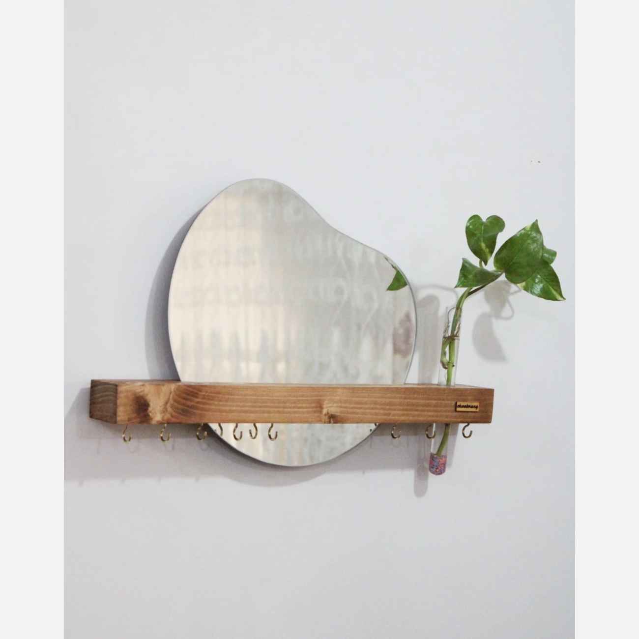 Geometrische Spiegel Sleutel Hanger – Hout Gebaseerde Wand Organizer met een Moderne Twist