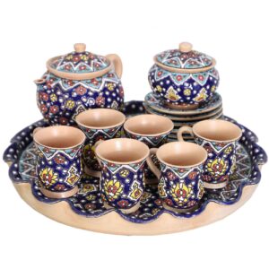 Handgemaakt Perzisch Theeservies – Minakari Luxe Blauw