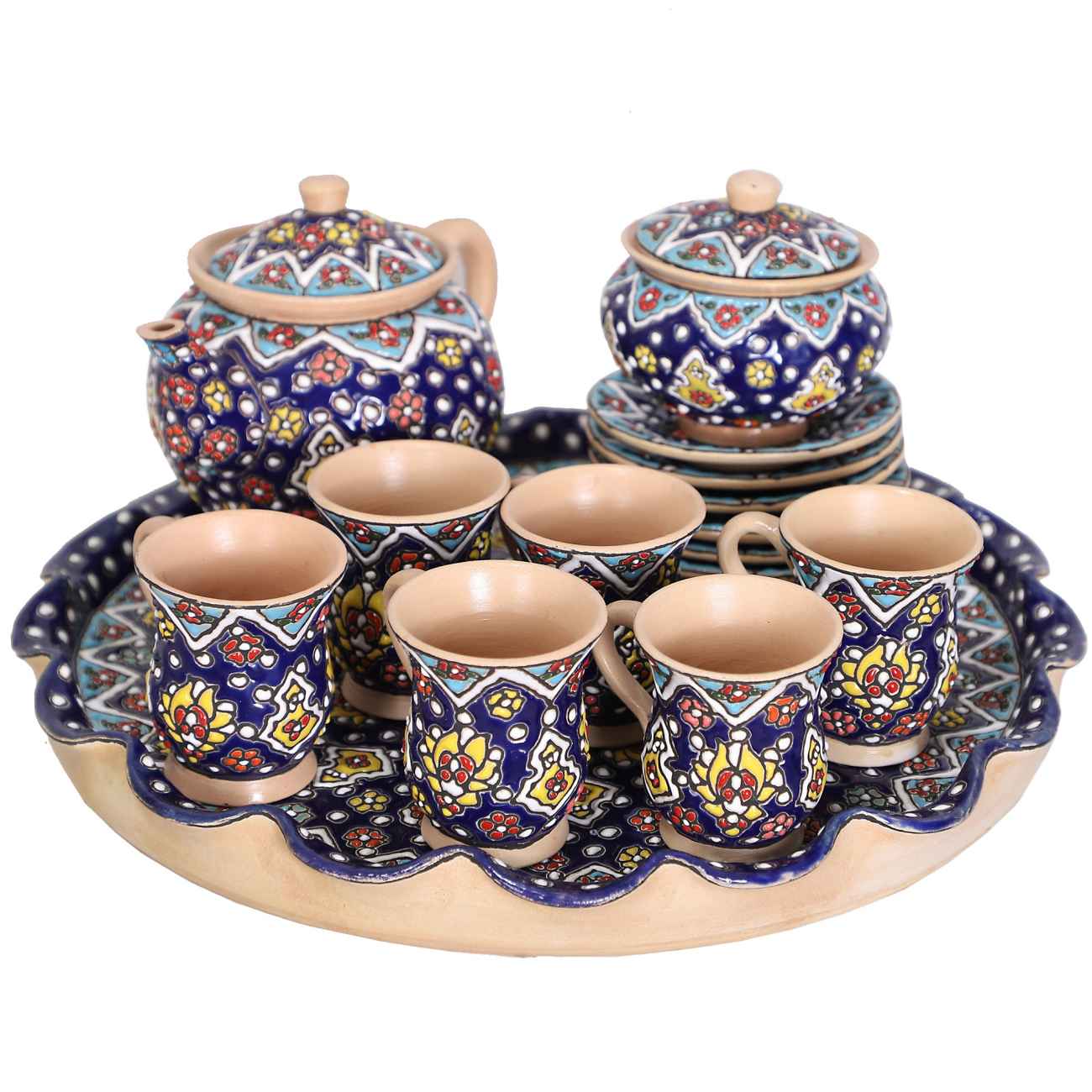 Handgemaakt Perzisch Theeservies – Minakari Luxe Blauw