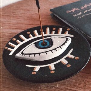 Minimalistische Boze Oog Wierook Houder – Zwart Klei