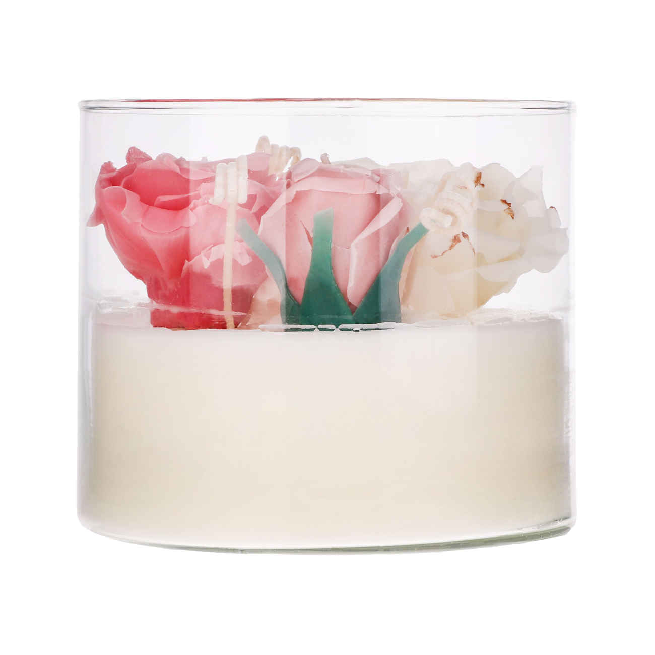 Witte Kaars in Glas – Luxe Bloem Details – Sereniteit