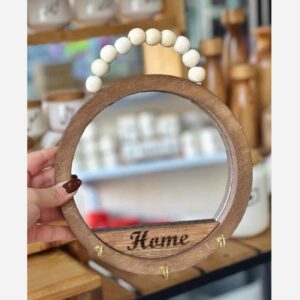 Ronde Houten Spiegel-Sleutelhouder – Wand Organizer