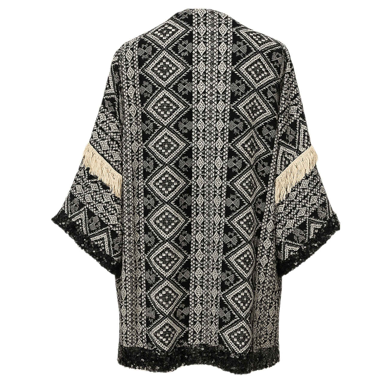 Zwarte Manto met Traditioneel Kilim-Patroon