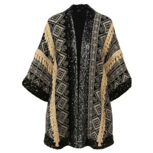 Zwarte Manto met Traditioneel Kilim-Patroon