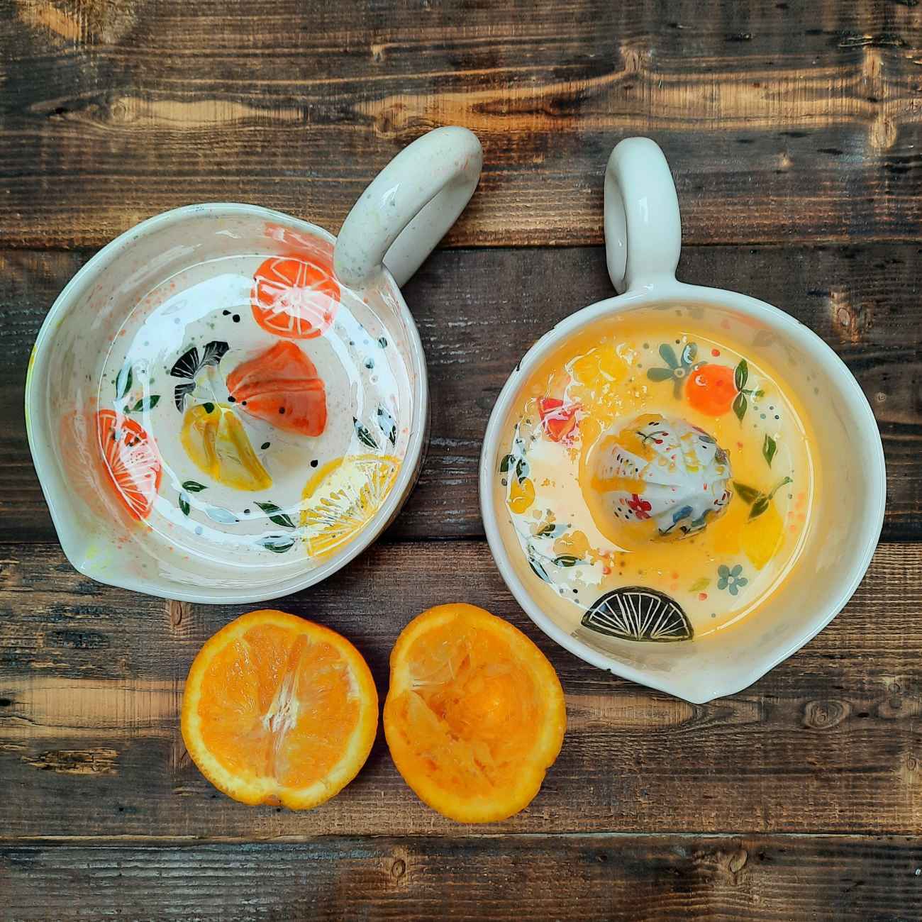 Keramische Citruspers – Boho Handmatige Pers – Cream Fruitpatroon